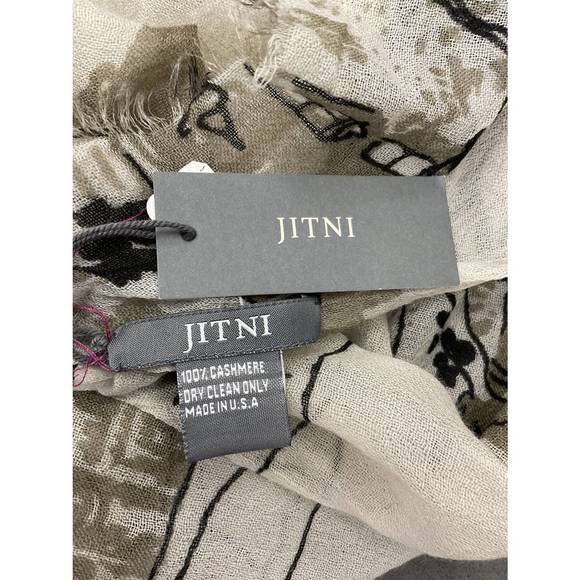 NEW JITNI khaki/creme cashmere scarf in khaki - Picture 3 of 3